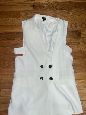 Buckle Black White Satin-Lined Blazer Vest